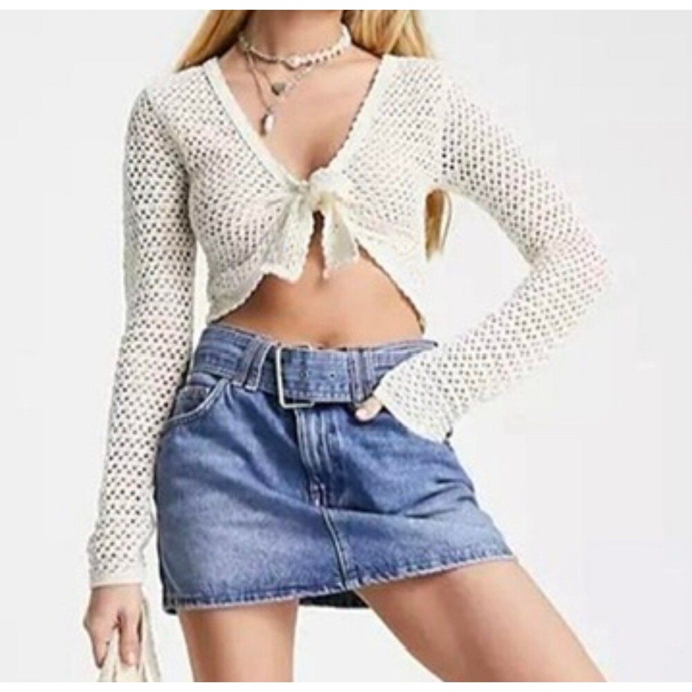 Pink Rose white long sleeve Knit top size Small boho hippie style